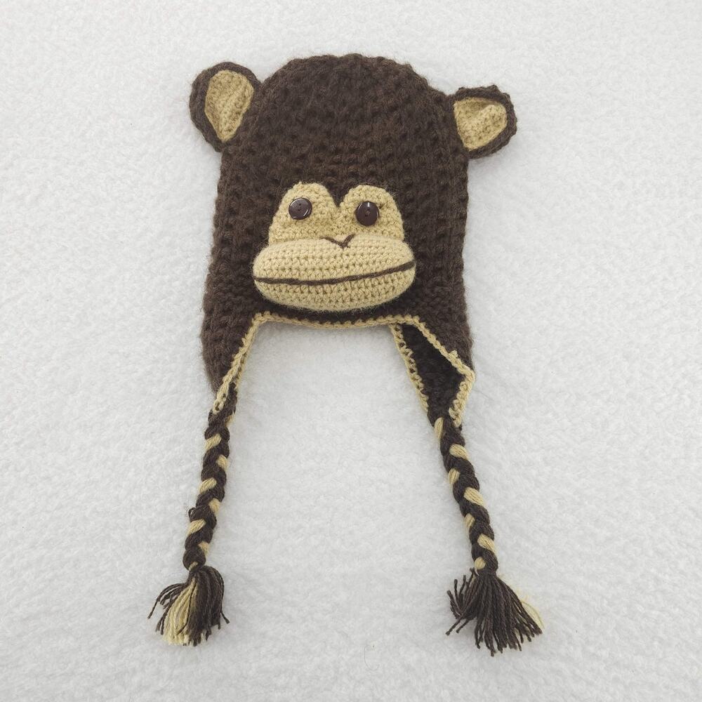 Monkey Knitted Beanie Alpaca Peru Andes Gifts Hat Cap Fitted Youth Small Brown